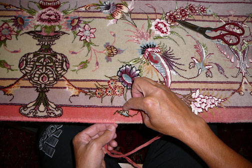 Riparazione bordo tappeto Tabriz extra fine lana e seta Tarcento e Tricesimo