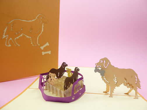 Carte Pop-Up famille chien - Carte naissance chien