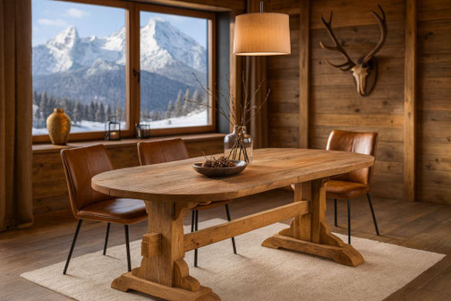 Esstisch Adebar ovaler Klostertisch aus antiker Eiche – Altholzdesign