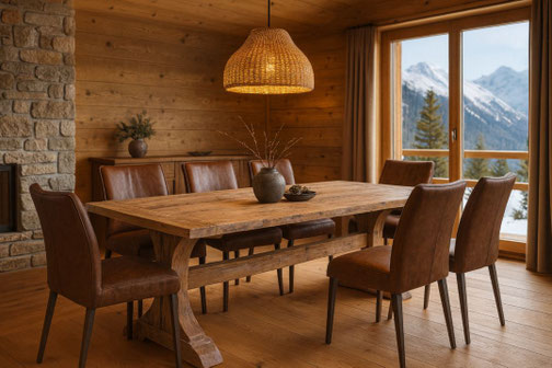 Esstisch Don klassischer Klostertisch aus antiker Eiche mit geschwungenem Gestell – Altholzdesign