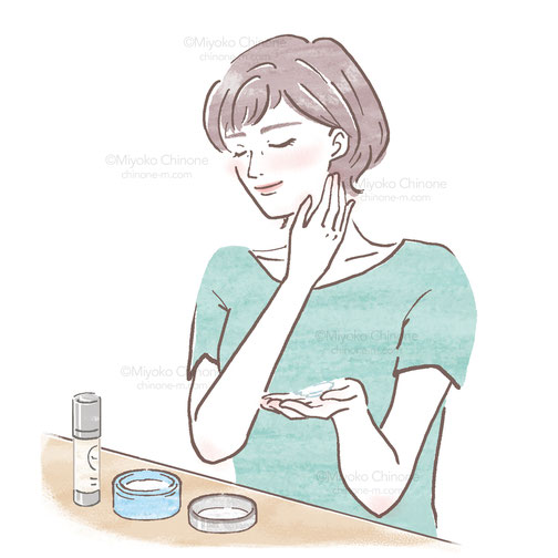 スキンケアをしている女性のイラスト