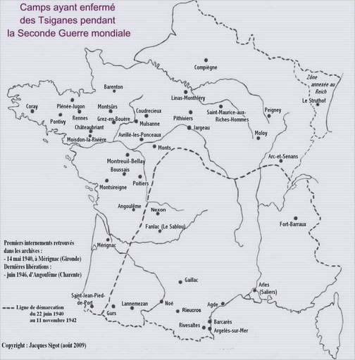 Camps où ont été enfermés des Tsiganes pendant la Seconde Guerre mondiale en France