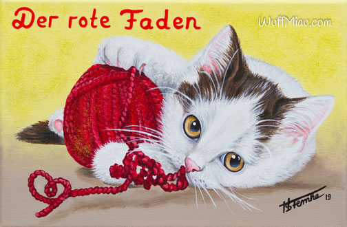 Katzengemälde "Der rote Faden, British Shorthair - Caitlin Todd von der Leine"