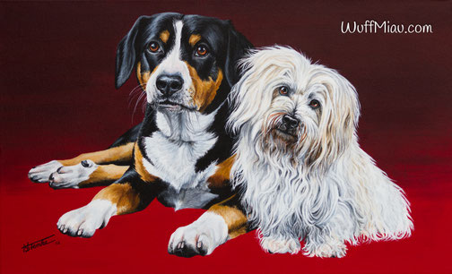 Hundegemälde "Entlebucher Moritz und Coton de Tulear Nico"