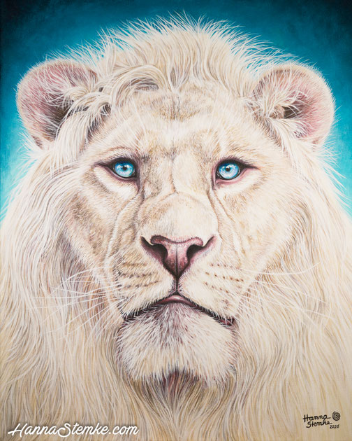 Acrylgemälde Original Weißer Löwe Leon Mirror
