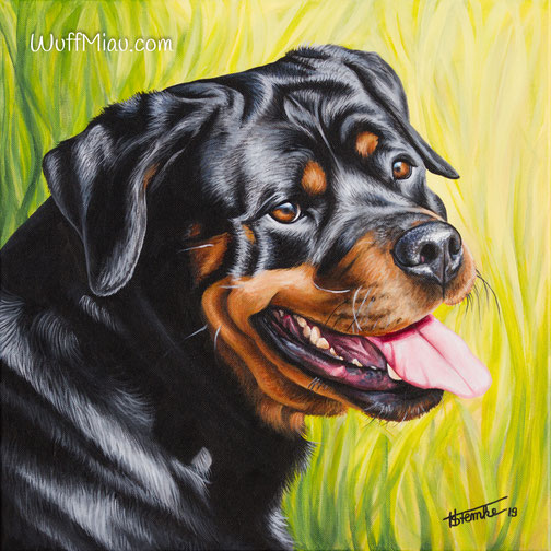 Hundegemälde "Rottweiler Rückblick - Iala"