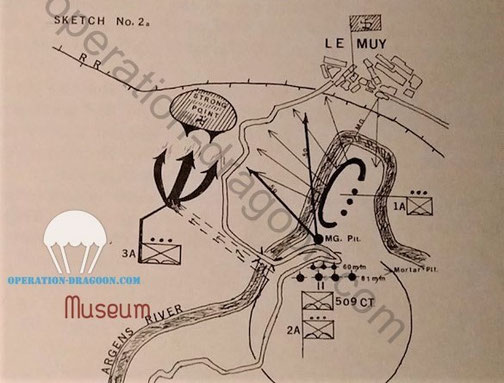 Drawing of the 509th attack on D day and D+1 south of Le Muy. (stand in the door)