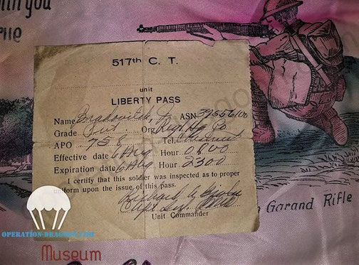 Last pass to Rome down town before "D" day invasion training. Dernier quartier libre pour Rome avant le plan final d'invasion. 6 aout 1944