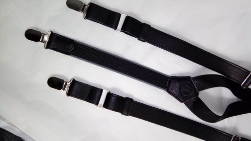 fabrication française de bretelles en cuir noir par l'atelier artisanal ml-sellier artisanal
