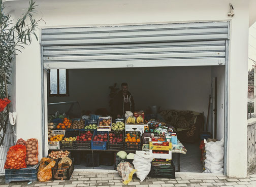 A typical fruit shop inside a garage