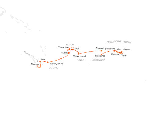 Reiseroute mit HANSEATIC spirit von Tahiti nach Noumea