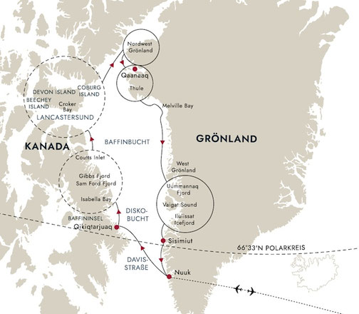 Routenkarte von Nuuk nach Nuuk mit MS Roald Amundsen