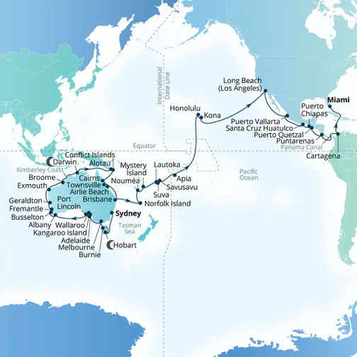 Route der Seabourn Quest - Etappenreise 2027 Australien