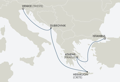 Reiseroute Seven Seas Voyager von Triest nach Istanbul