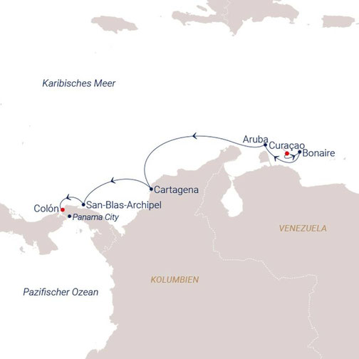  Routenkarte SCS-2606 Karibik im Februar 2026 | Karibikreise Sea Cloud Spirit
