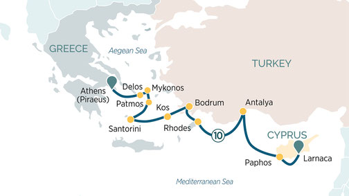 Routenkarte von Athen nach Larnaka