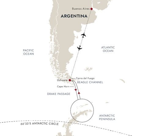 Routenkarte von Buenos Aires nach Buenos Aires mit MS Fridtjof Nansen