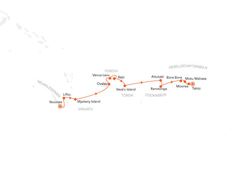 Reiseroute mit HANSEATIC spirit von Noumea nach Tahiti