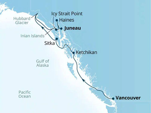Reiseroute Seabourn Encore von Vancouver nach Juneau