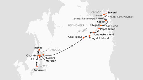 Kamtschatka Kreuzfahrt Route mit der HANSEATIC spirit von Hapag Lloyd