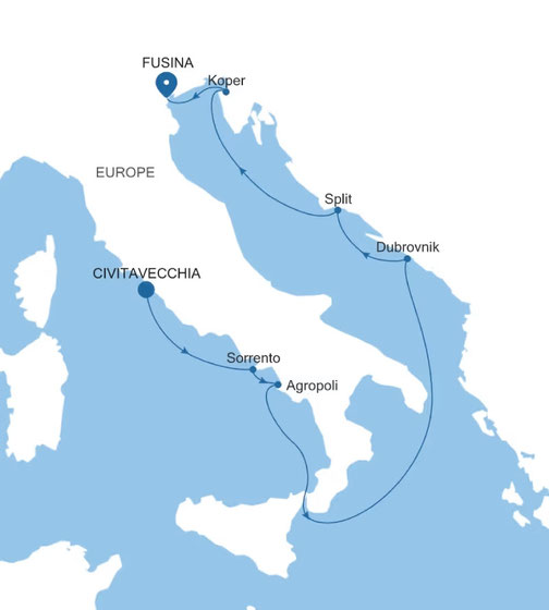 Routenkarte der Silver Ray von Civitavecchia nach CivitavecchiaPiräus nach Piräus