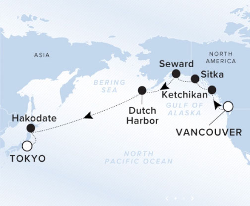 Reiseroute Vancouver nach Tokio