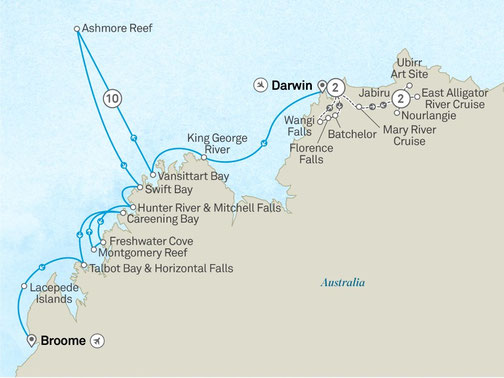 Reiseroute mit Scenic Eclipse II von Darwin nach Broome