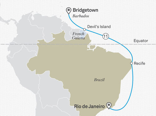 Routenplan Scenic Eclipse - von Bridgetown nach Rio de Janeiro
