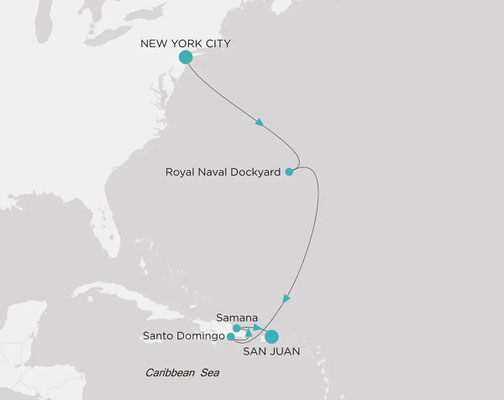 Routenplan Crystal Symphony - von New York City nach San Juan