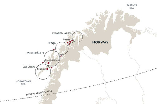 Kreuzfahrtroute HX Hurtigruten Expeditions Norwegen