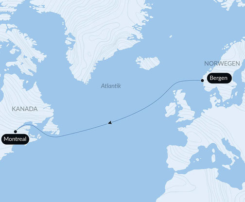 Reiseroute mit Le Commandant Charcot von Bergen nach Montreal