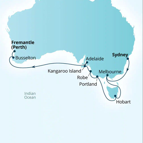 Route der Seabourn Sojourn - Etappenreise 2026 Australien