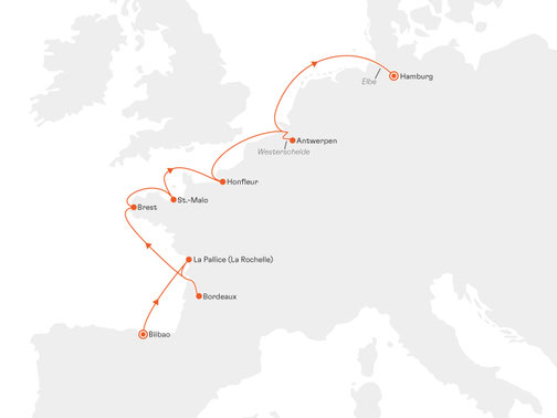 EUX2808 Reiseroute mit MS EUROPA 2
