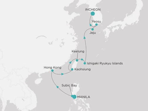 Routenkarte Crystal Symphony von Manila nach Incheon (Seoul)