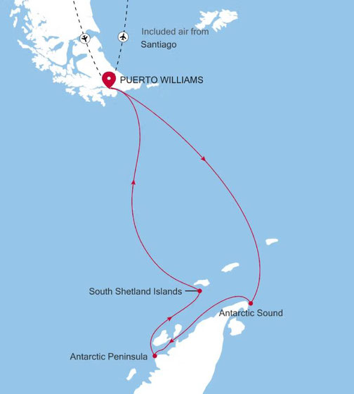 Reiseroute Silver Wind - Expeditionsreise von Puerto Williams nach Puerto Williams