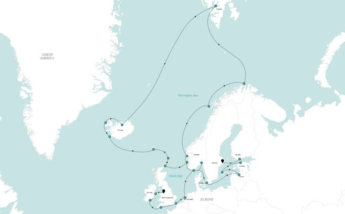 Reiseroute Crystal Cruises - Grand Nordeuropa 2025