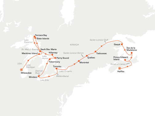 Reiseroute mit HANSEATIC inspiration von Milwaukee nach Halifax