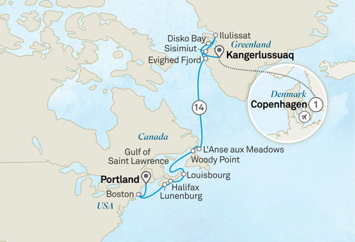 RoutenKarte: Mit der Sceneic Eclipse von Kopenhagen nach Portland