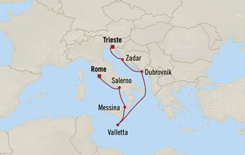 Reiseroute mit Oceania Aurelia von Rom nach Trieste