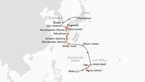 Reiseroute SPI2519 Südkorea, Japan und Mikronesien