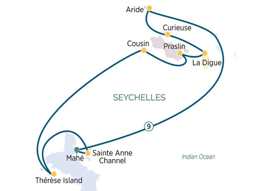 Reiseroute mit Emerald Raiya von Mahé nach Mahé