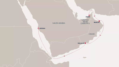 Routenkarte EXPLORA I von Explora Journeys - Eine Reise von Dubai nach Dschidda