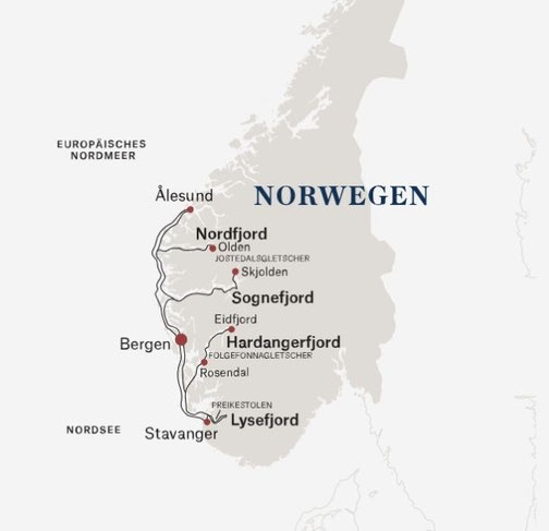 Routenkarte das ultimative Fjord-Erlebnis Bergen nach Bergen mit MS Trollfjord