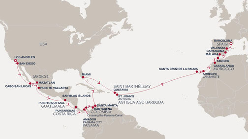Reiseroute EXPLORA I Grand Journey Lateinamerika - Explora Journeys