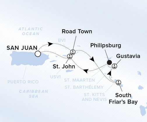 Route der Ritz-Carlton Yacht Evrima - Karibikrundreise