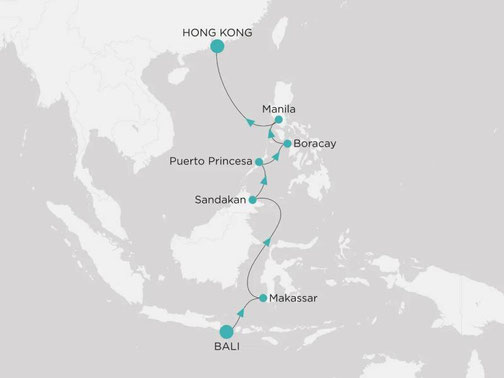 Reiseroute Crystal Serenity von Bali nach Hongkong
