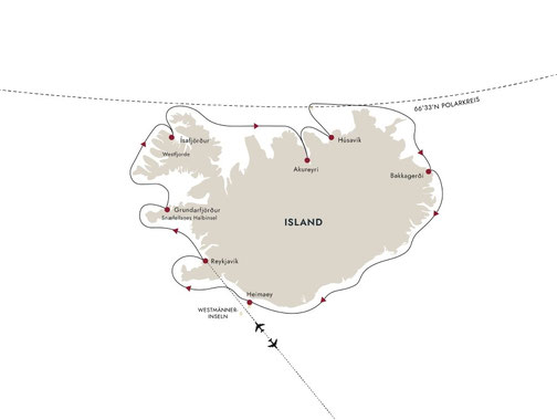 Reiseroute HX Expeditions Islandumrundung