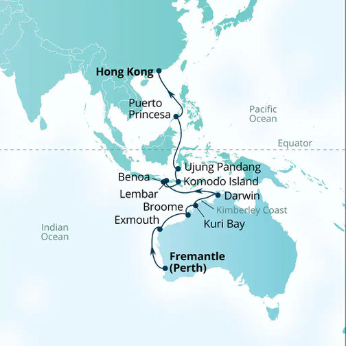 Route der Seabourn Sojourn - Etappenreise 2026 Indonesien und Philippinen