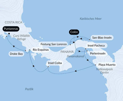 Routenplan PONANT - Mittelamerika