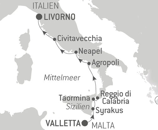 Reiseroute Le Dumont d'Urville von PONANT - Italienkreuzfahrt